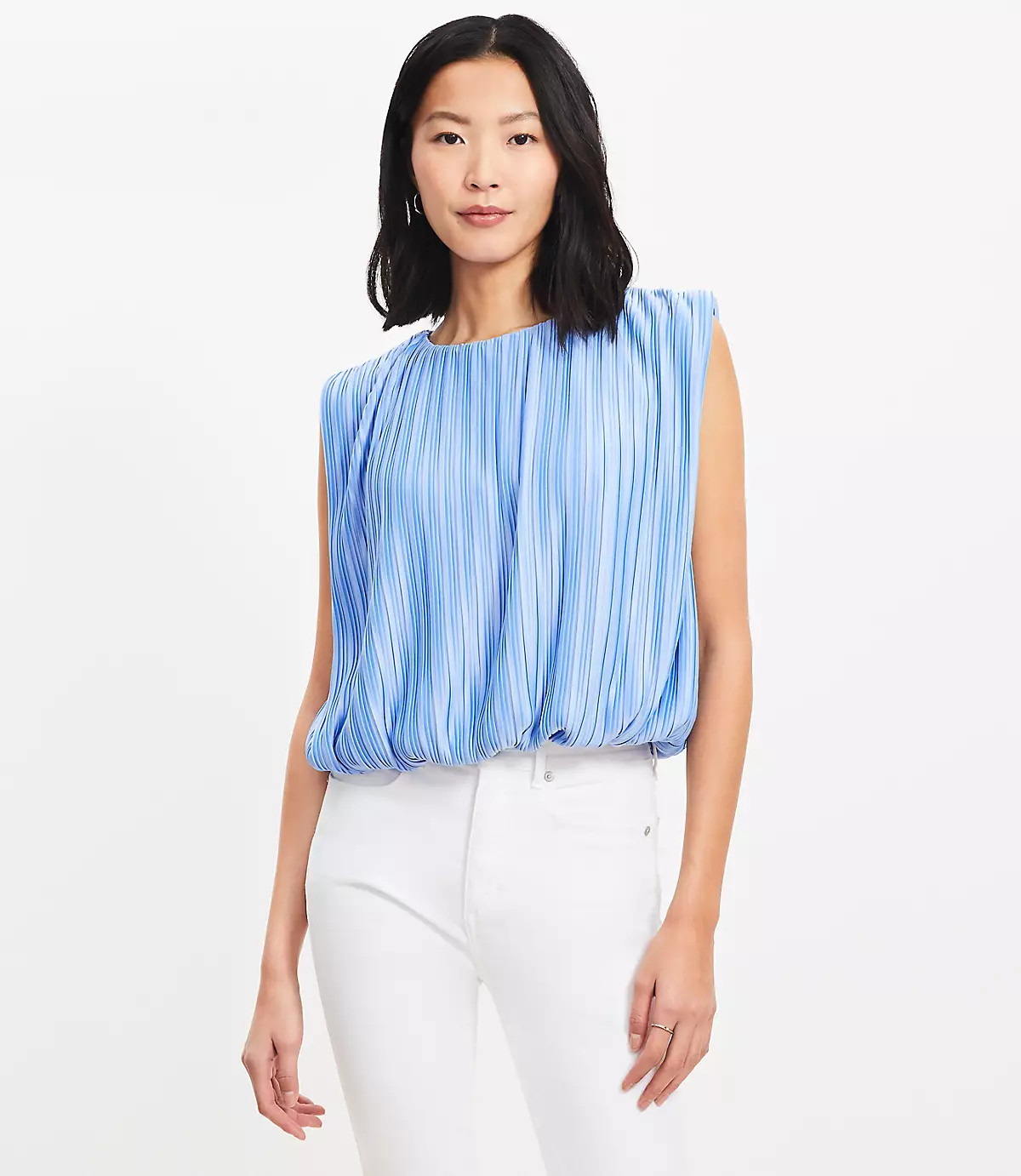 Side Tie Pleated Bubble Top | LOFT
