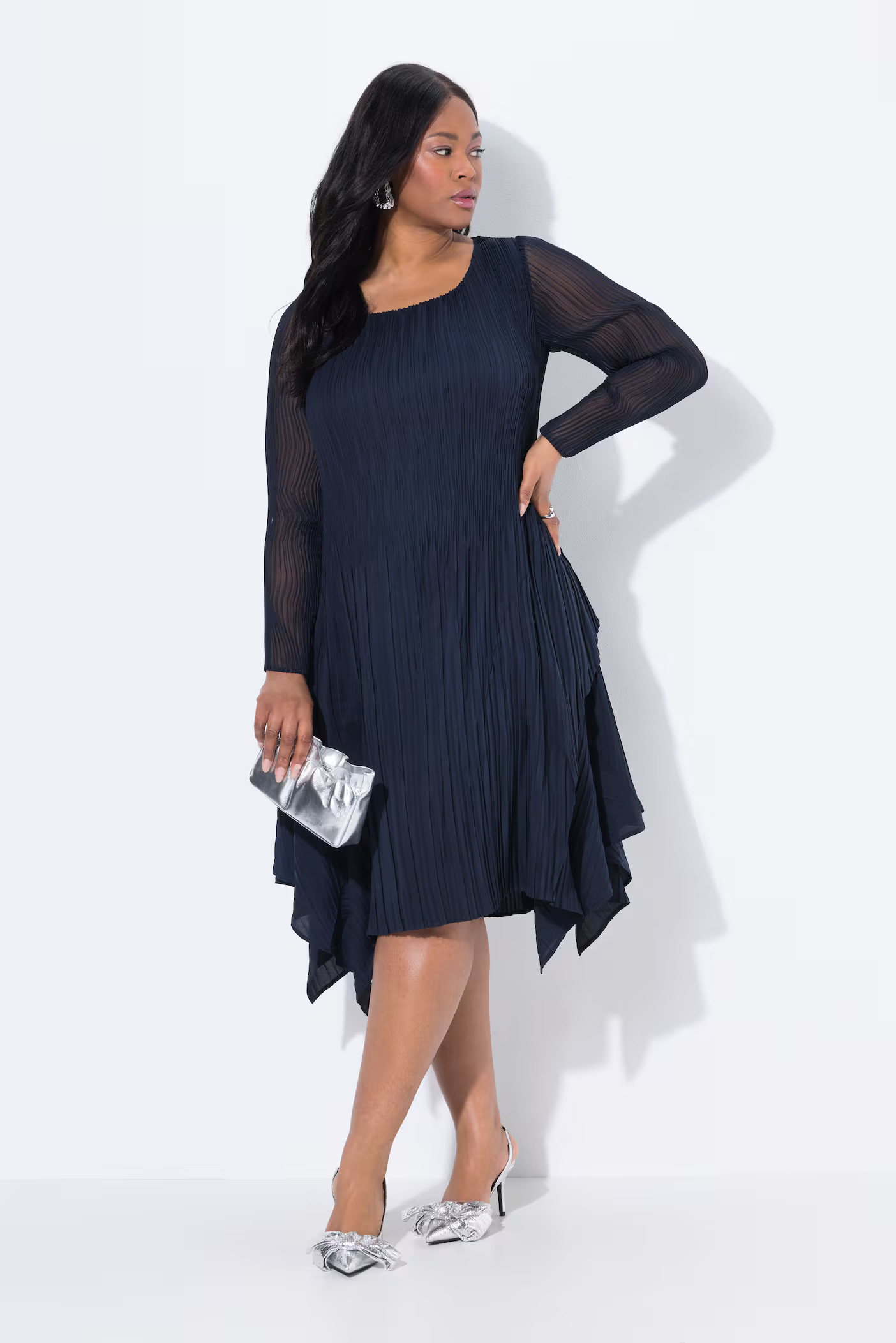 Pleated Layered Handkerchief Hem Dress | Ulla Popken - US