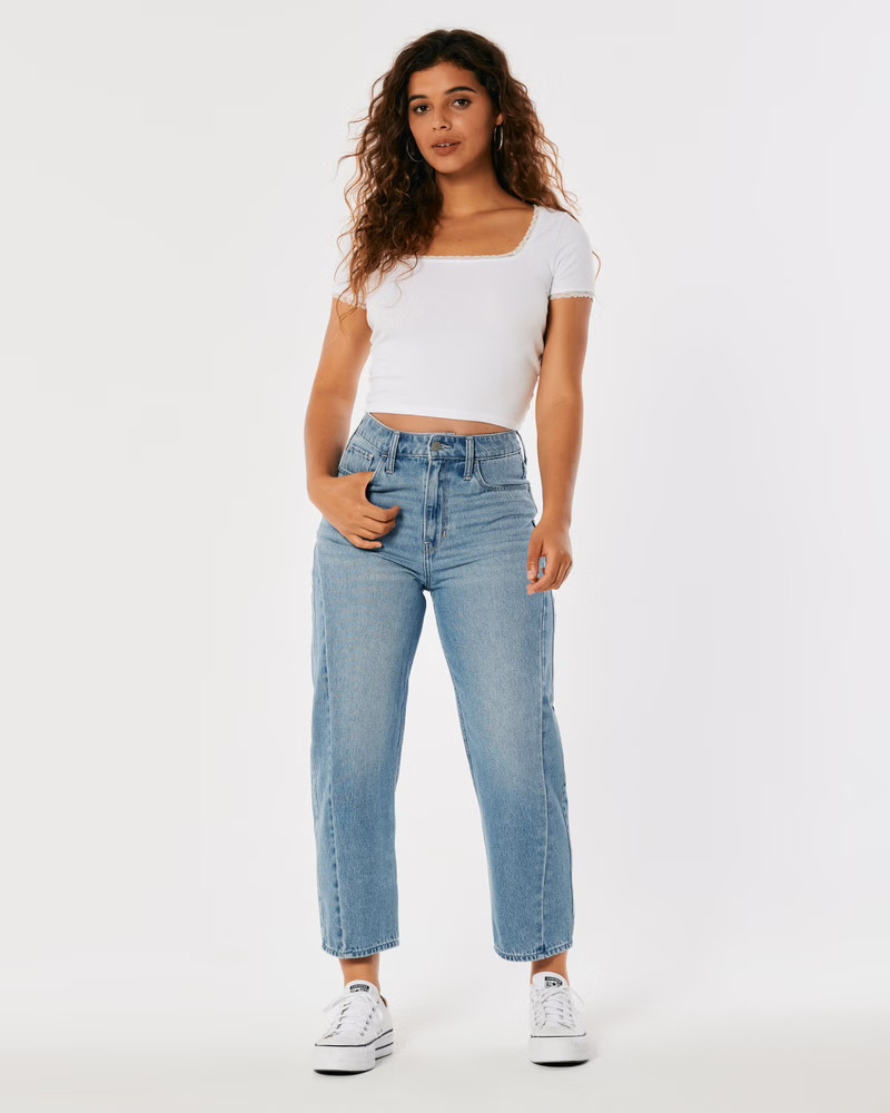 High-Rise Medium Wash Barrel Jeans | Hollister (US)