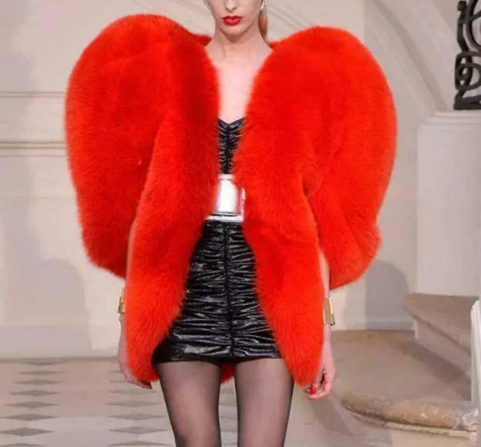 Women Sweet Red Heart-Shaped Faux Fur Cape Cloak Warm Jacket Coat Size S-3XL  | eBay | eBay US