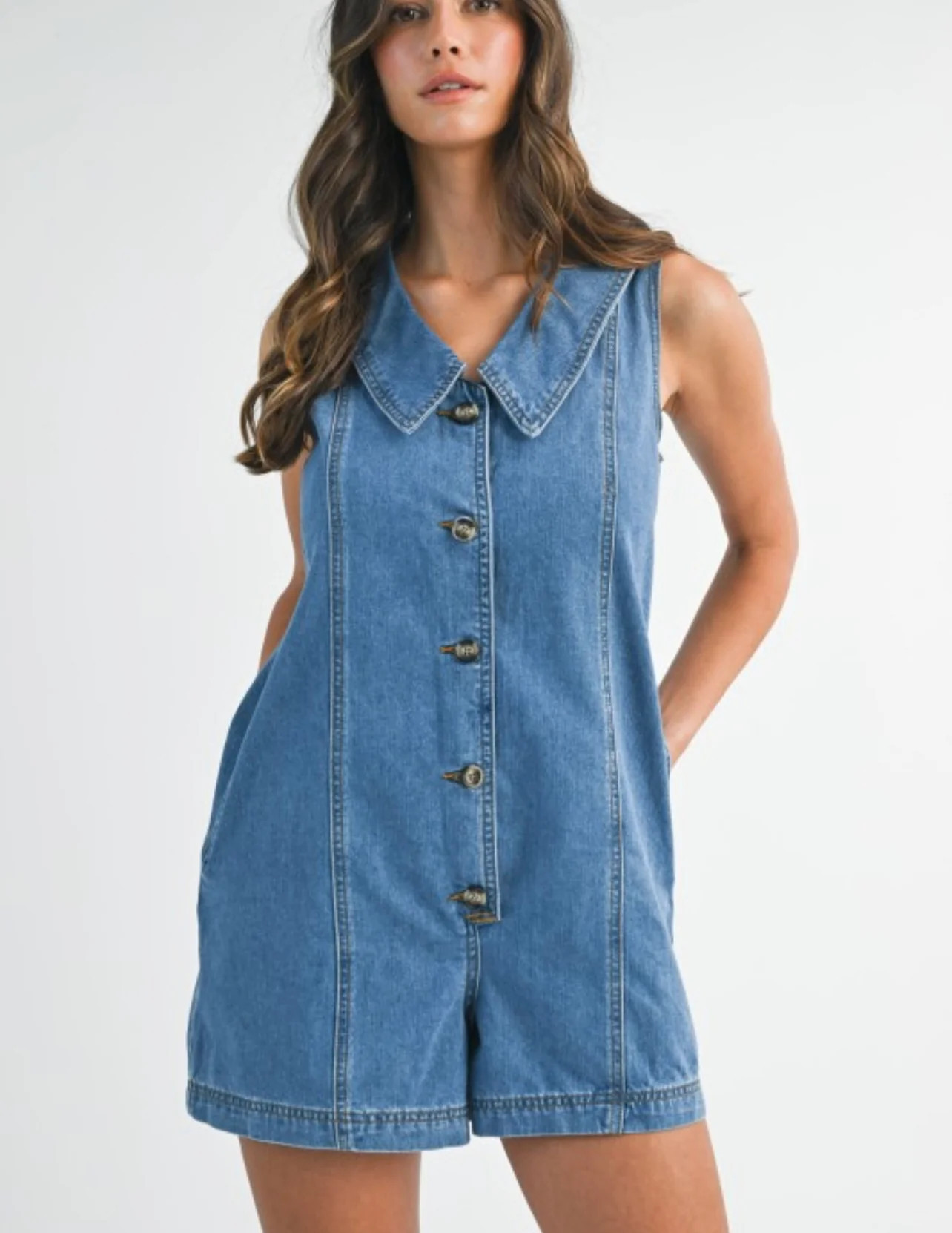 On A Whim Denim Romper - Denim | Statement Boutique