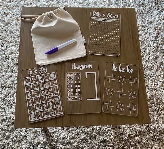 Dry Erase Game Boards. Tic Tac Toe. Dots and Boxes. I Spy. - Etsy | Etsy (US)