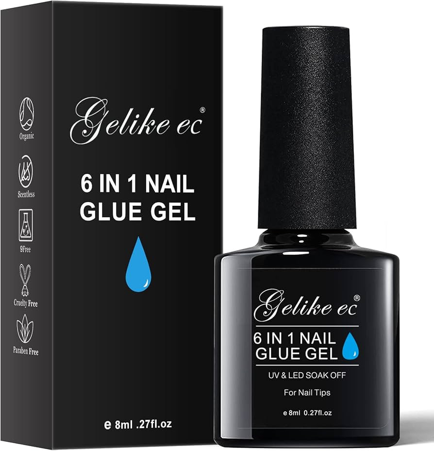 Gelike EC Gel Nail Glue UV Light: 6 in 1 Adhesive Gel Nail Polish, Strong Nail Glue For Press On ... | Amazon (US)