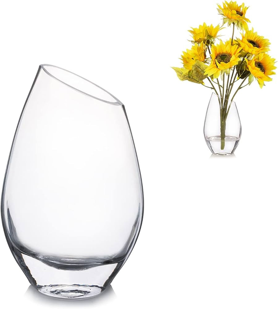 Enova Floral Unique Angled Rim Clear Glass Vase 4.5" W 8.0" H, Decorative Flower Vase for Home De... | Amazon (US)