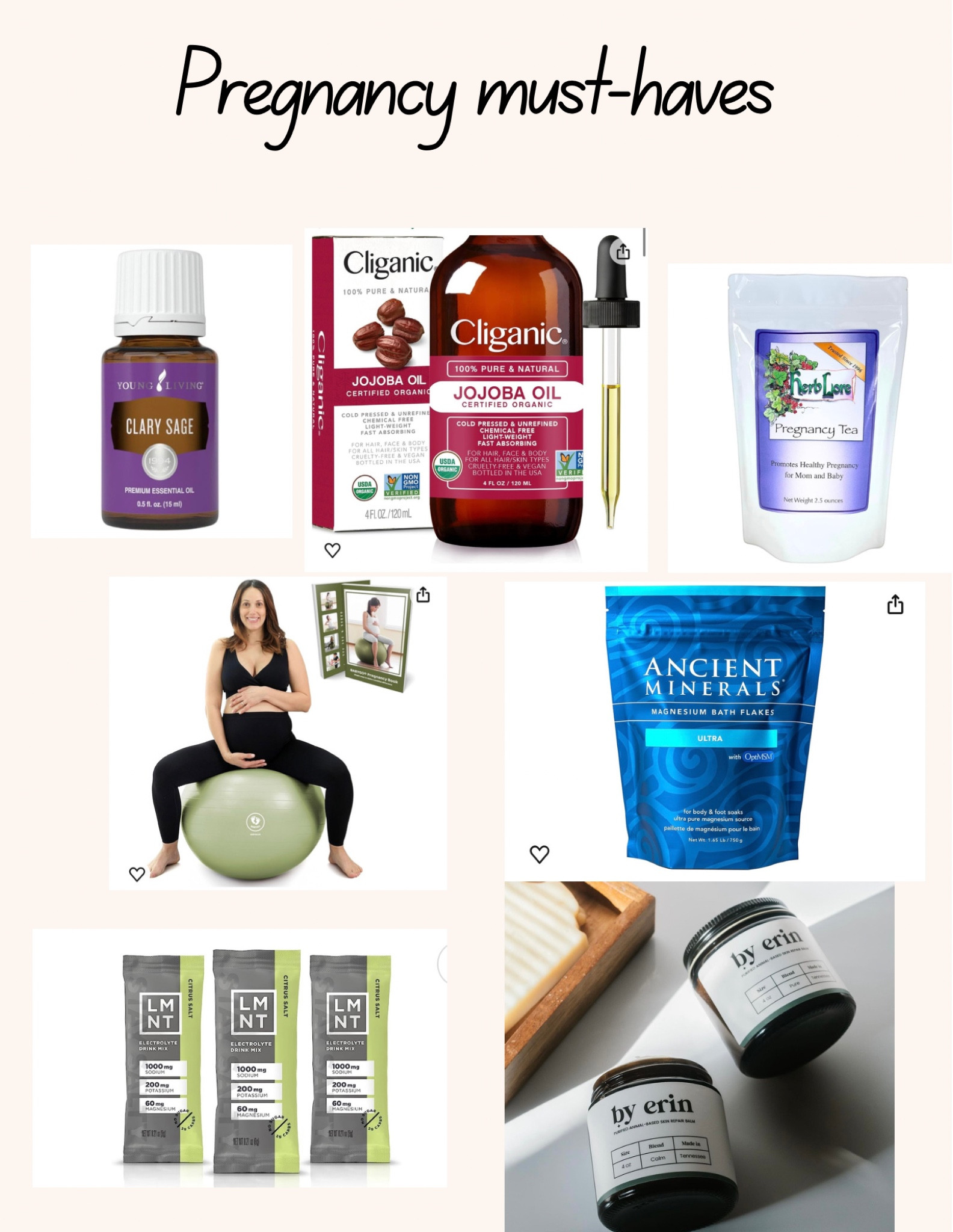 My Amazon pregnancy must-haves!

There are other things I suggest like good-quality supplements & chiropractic care… but these are my go-to Amazon items for pregnancy!

Clary Sage oil - quality is everything when it comes to essential oils so I only use Young Living oils. Clary Sage is known for helping to progress labor. I rubbed it on my belly and diffused it for my last homebirth and had a perfect 4 hour labor. 

Jojoba oil & beef tallow - rub these on your baby bump to prevent stretch marks! This will be my third baby and I only have 2-3 visible stretch marks on my lower abdomen 👏🏼 
These products are all I ever use. 

Herbal Nora Tea - nettle, red raspberry leaf, oat straw, & alfalfa are proven to strengthen the uterus, & providing overall maternal health. This tea is essential for pregnancy and even postpartum. 

Pregnancy ball - This ball differs from a regular yoga ball in 2 ways that I’ve noticed so far: 
1. It doesn’t lose air as fast as other yoga balls I’ve tried during my last pregnancy (& I tried 3 different ones 💀)
2. It comes with a book full of pregnancy exercises which have been super helpful! Of course I can turn on YouTube to watch them but I love a good book and less screen time. 

Magnesium Flakes - These are must for post partum too… I just honestly ran out of room on my graphic. Magnesium flakes are the og detox/healing bath ingredient! I soak in these during late pregnancy for hip & back soreness & I’ll be soaking in them postpartum for overall healing & soreness. 

LMNT - the BEST electrolyte I’ve ever used. I’ve been breastfeeding this entire pregnancy and it’s easy to get dehydrated. This brand is what I’ll be drinking during my labor and all of postpartum. 1 pack daily in water is all you need. 

#LTKbaby #LTKhome #LTKbump