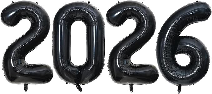 Black Number 2026 Balloons, 40" Large 2026 Balloons Helium Mylar Foil Balloons for 2026 New Year ... | Amazon (US)