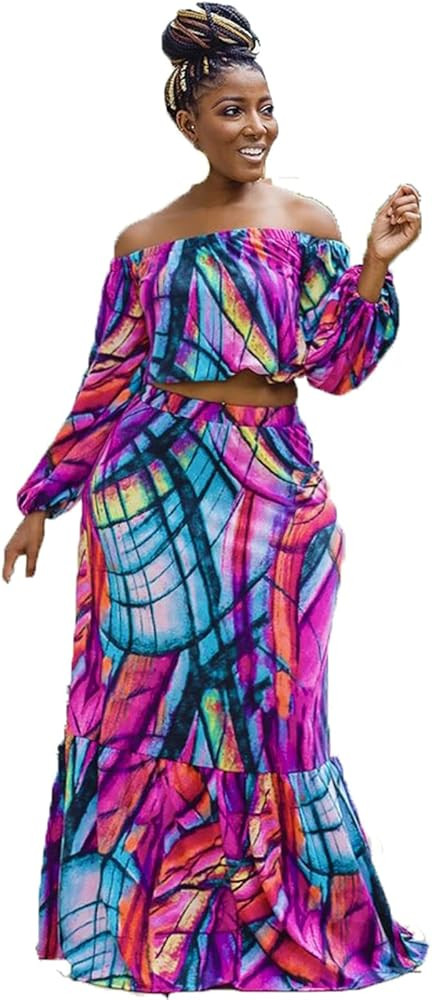 Maxi Long Sleeve Print Dress, Women Oversize Print Long Sleeve Fashion Off Shoulder Floor_Length ... | Amazon (US)