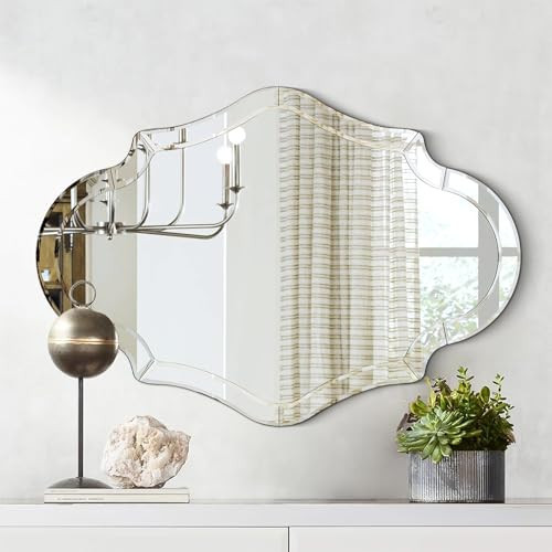 Large Decorative Mirrors, 40"x28" Scalloped Wall Mirror with Elegant Beveled Edges and Mirrored Frame, Irregular Mirror for Dining Room Living Room Bathroom Entryway, Hang Horizontally or Vertically | Amazon (US)
