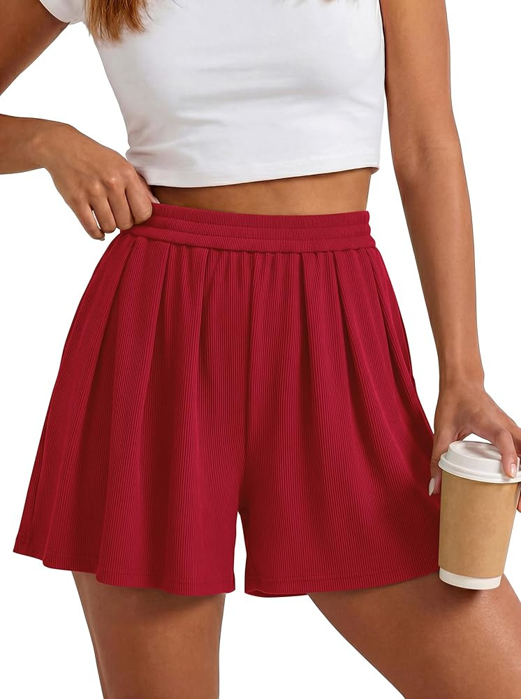 PRETTYGARDEN Flowy Summer Shorts for Women High Waisted Wide Leg Knitted Wide Leg Soft Pajama Sho... | Amazon (US)