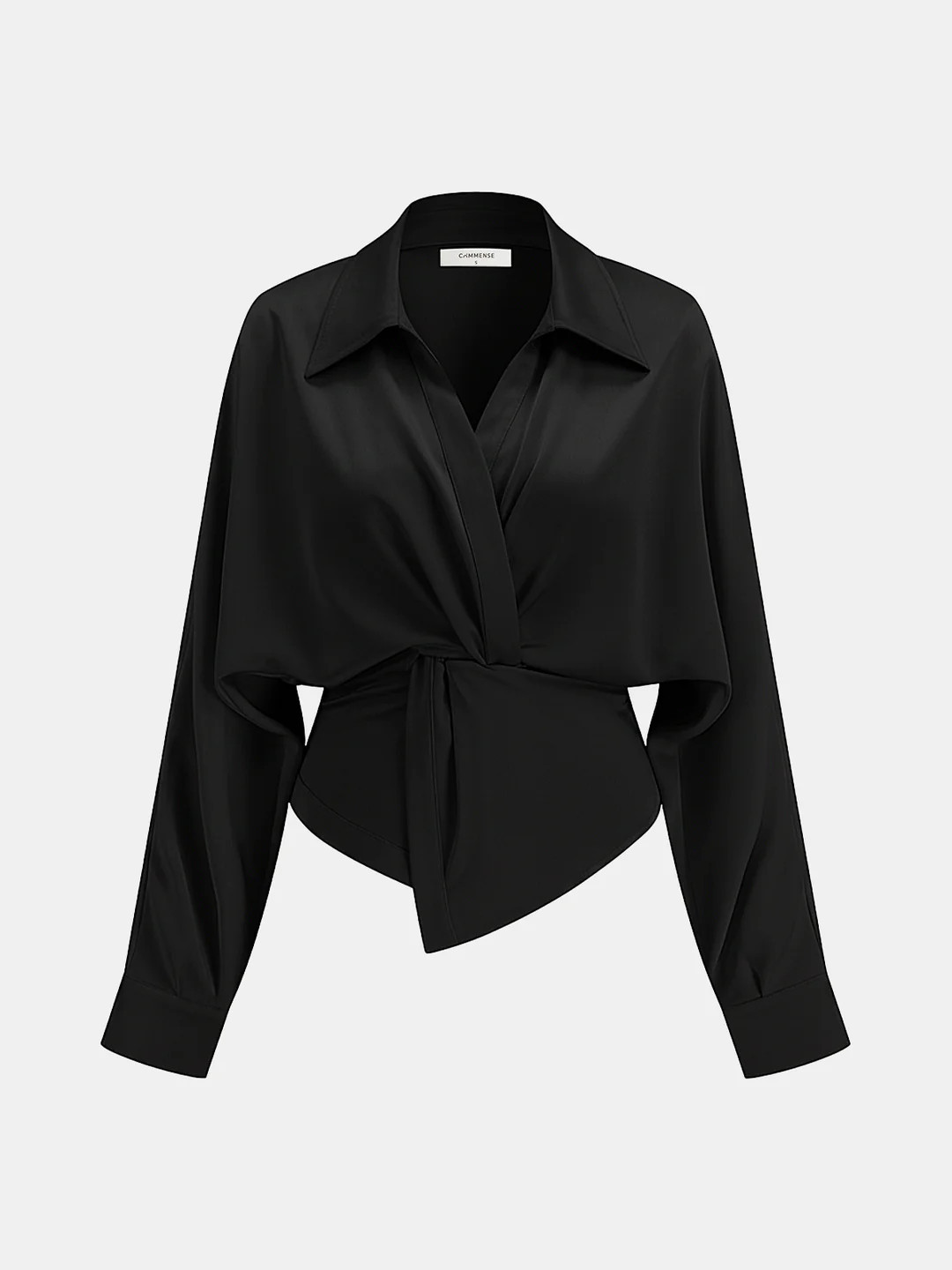 Collared Twisted Front Long Sleeve Shirt | Commense