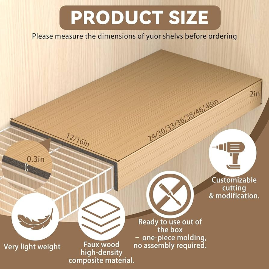 5 Pack 46x16in Wire Shelf Cover for Pantry, Closet, Kitchen \u2013 Waterproof Faux Wood-Look Wire... | Amazon (US)
