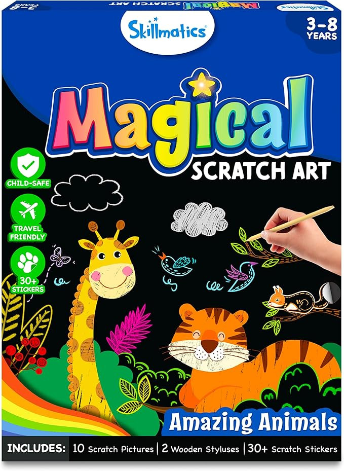 Skillmatics Scratch Art Book for Kids - Animals, Craft Kits & Supplies, 30+ Scratch Stickers, Tra... | Amazon (US)