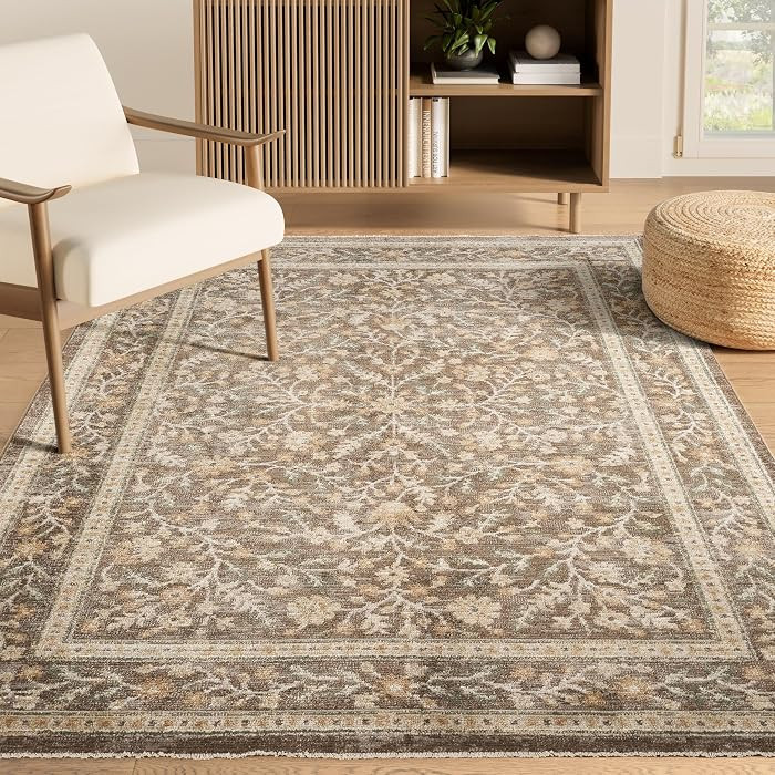 Abani Evelyn Collection Mocha Area Rug - 5' x 8' - Floral Pattern, Non-Shedding - Easy to Clean, ... | Amazon (US)