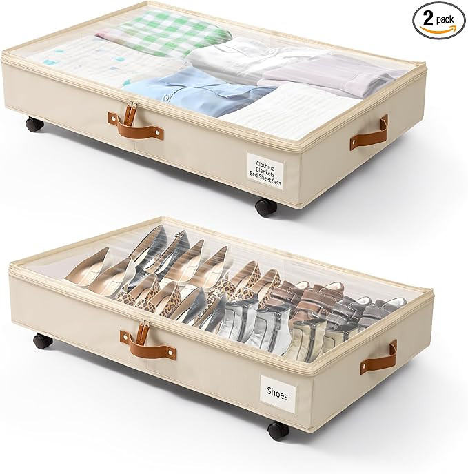 Under Bed Storage with Wheels, 50L Large Underbed Storage Containers with Clear Lid, Set of 2 Pac... | Amazon (US)