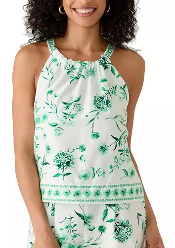 Women's Sleeveless Tie Shoulder Border Floral Blouse | Belk