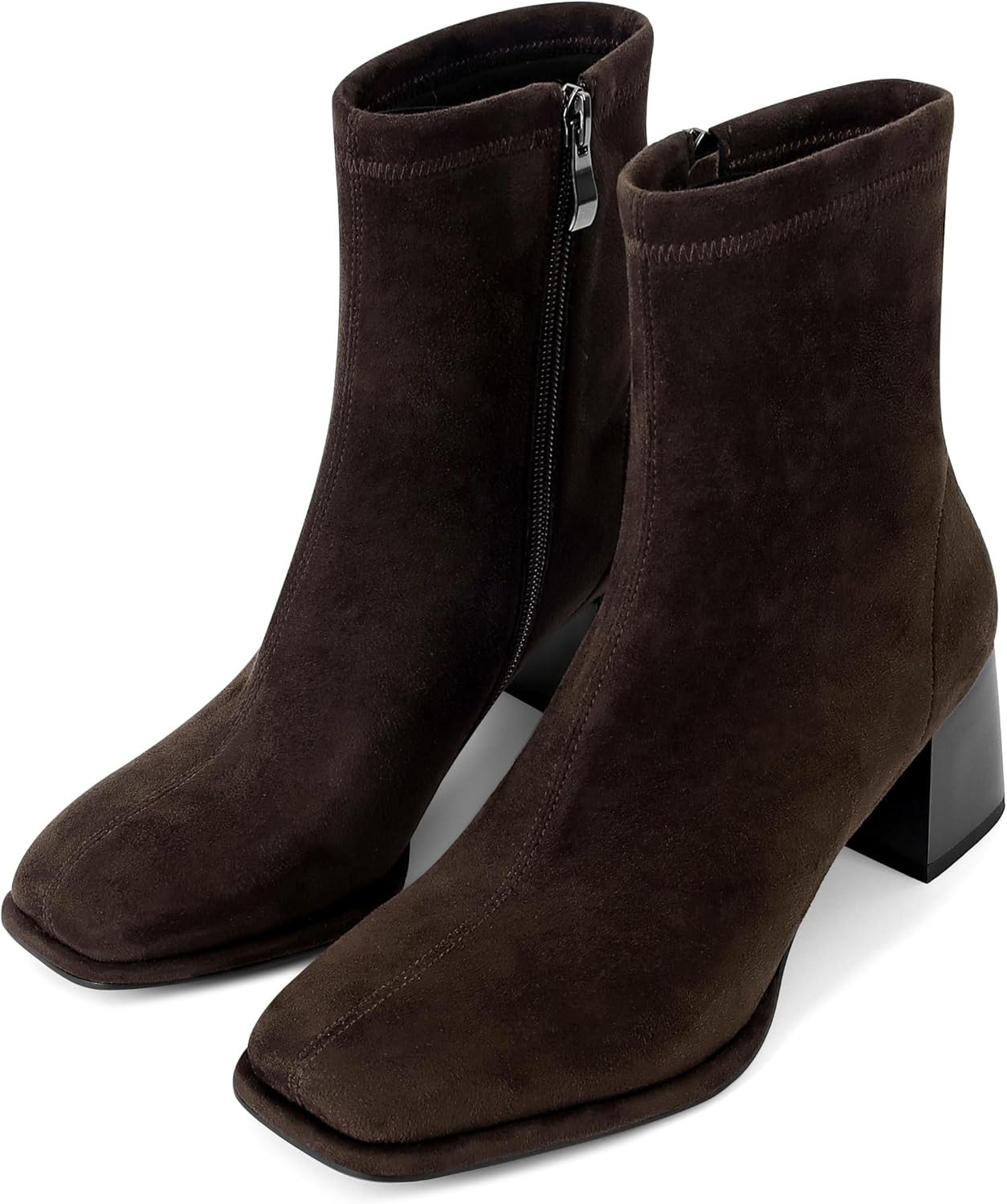 Womens Square Toe Ankle Booties Chunky Suede Short Boots | Amazon (US)