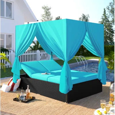 Contemporary Outdoor Wicker Sunbed Daybed with Adjustable Seats | Wayfair North America