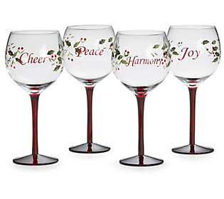 Pfaltzgraff Set of 4 Winterberry Sentiment Wine Glass | QVC