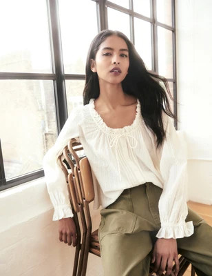 White Broderie Anglaise Trim Lumi Blouse | Nobody's Child