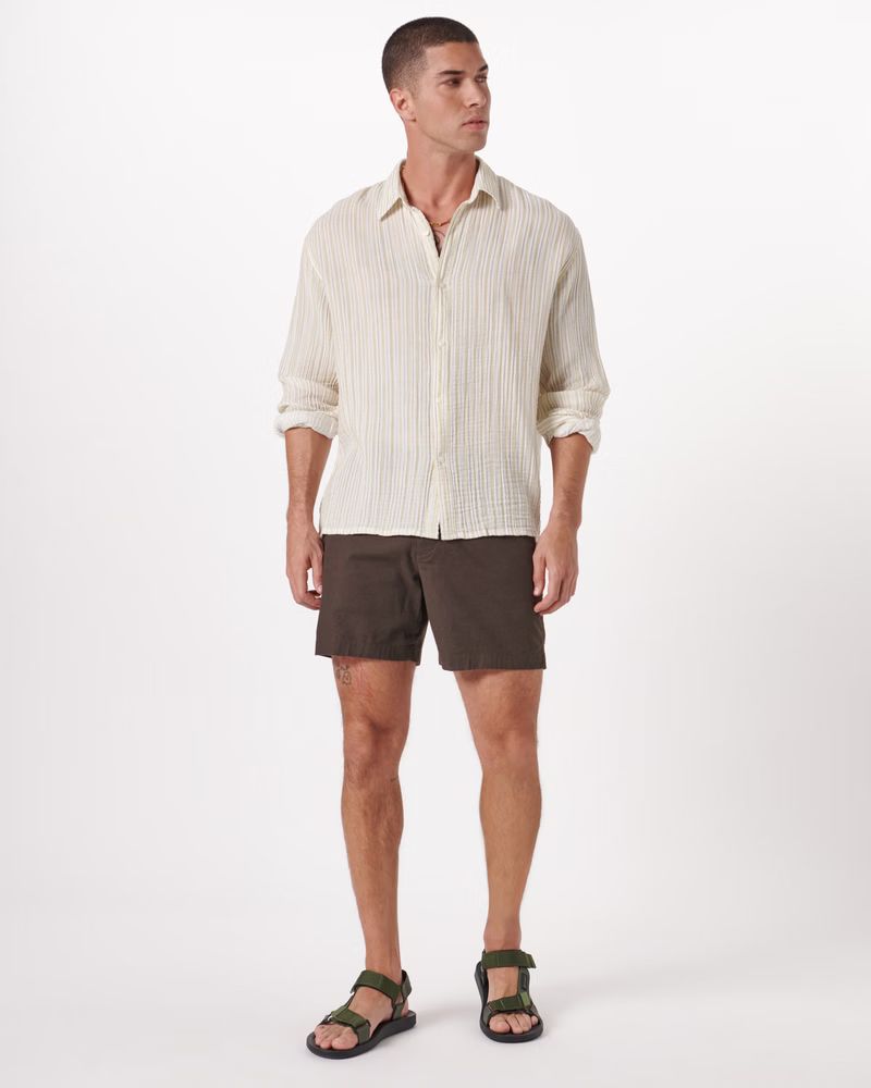 Men's Long-Sleeve Gauzy Button-Up Shirt | Men's Tops | Abercrombie.com | Abercrombie & Fitch (US)