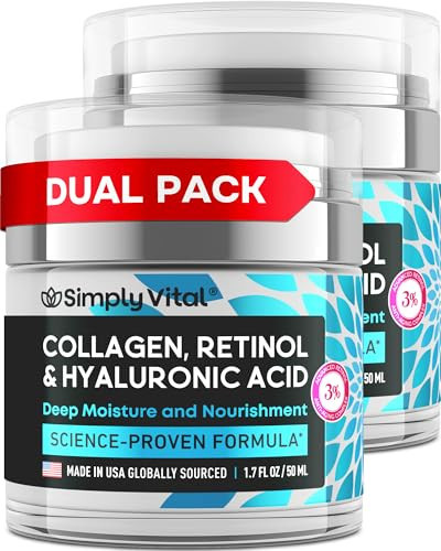 SimplyVital Anti-Aging Collagen Retinol Cream for Face, Neck & Décolleté with Hyaluronic Acid - Made in USA, Daily Collagen, Retinol & Hyaluronic Acid Cream, 2-Pack | Amazon (US)