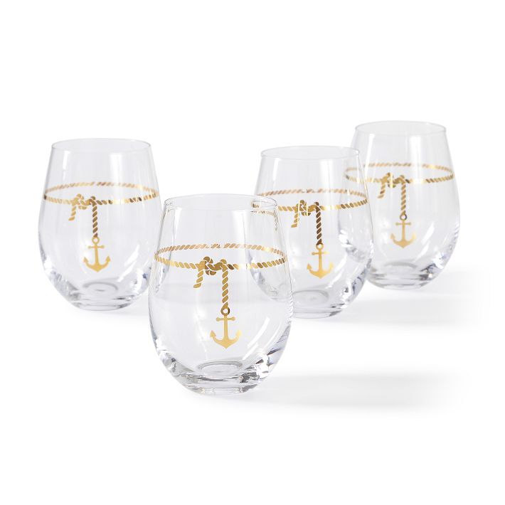 Rope and Anchor Stemless Wine Glasses, Set of 4 | Mark and Graham