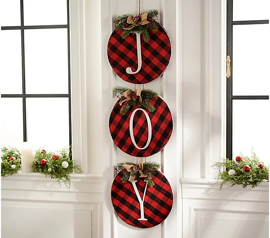 Joy Plaid Hanging Decor with Bows by Valerie by Valerie - QVC.com | QVC