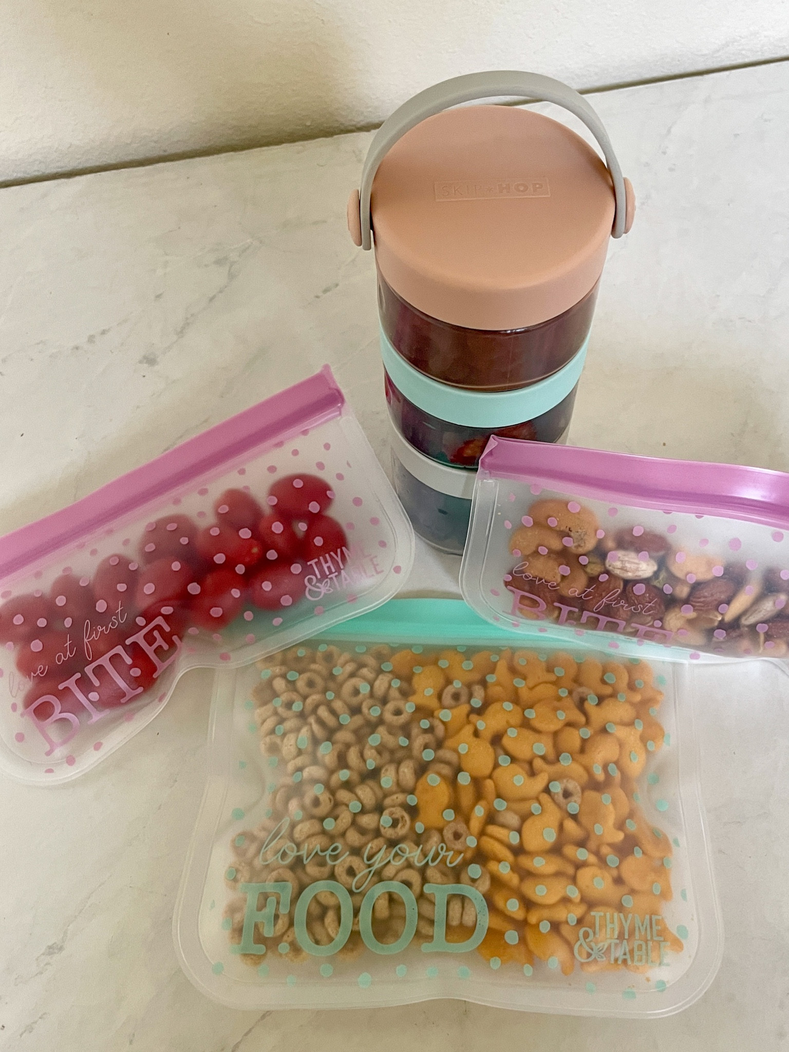 Today’s snacks: fruits, veggies, nuts & cereal. 
I rarely leave the house without snacks for my  kids! I use these reusable storage bags and this formula-to-food container to pack their on-the-go snacks  

#LTKkids #LTKbaby #LTKhome