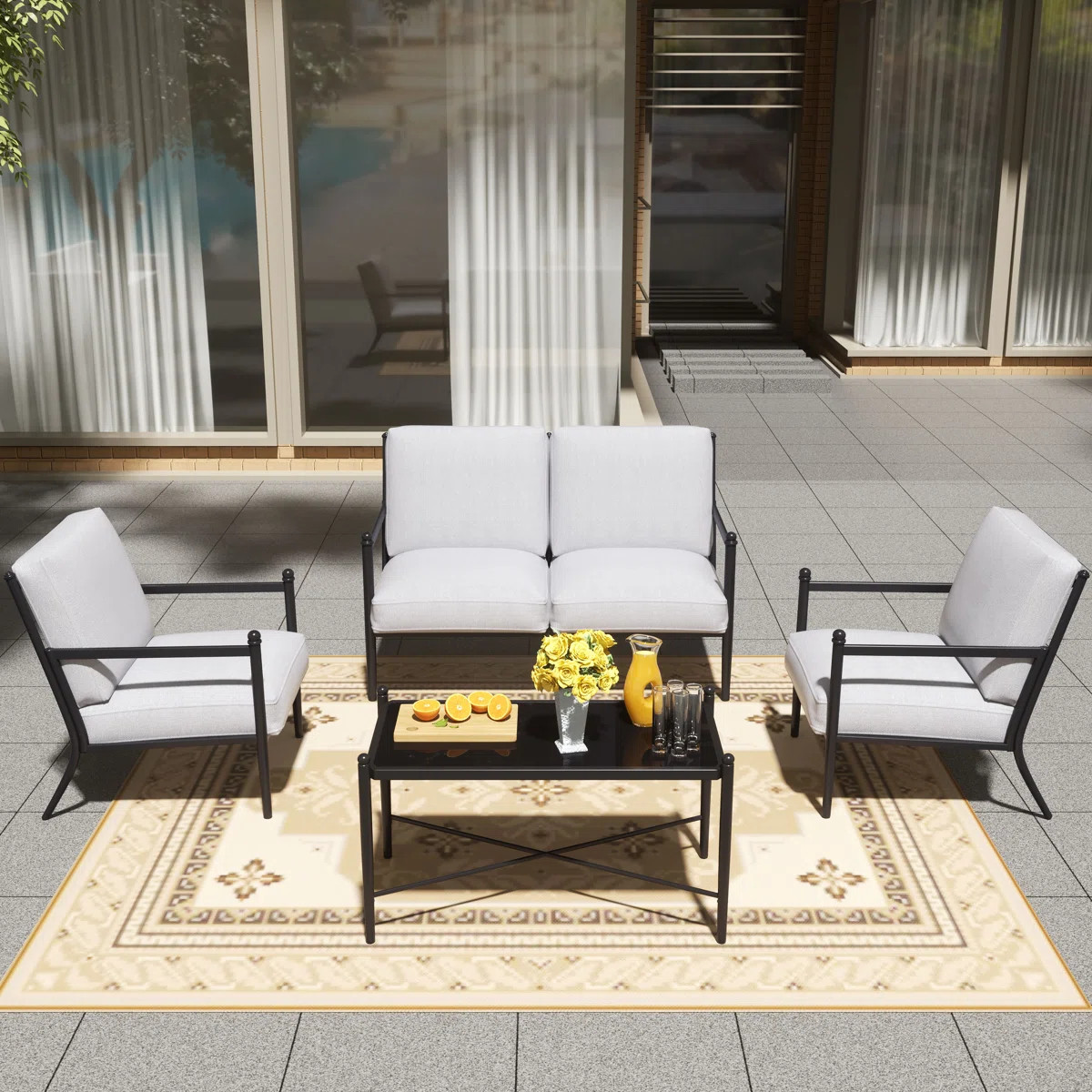 4-Person Steel Seating Group With Glass Table | Wayfair North America
