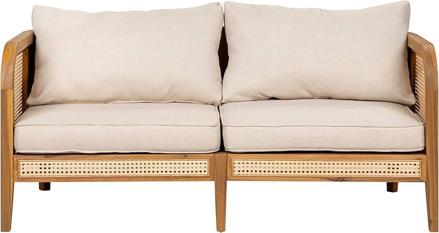 Merax 1 Piece Patio Outdoor Furniture Set, All-Weather Acacia Wood Loveseat w/Cushions, Patio Rat... | Amazon (US)