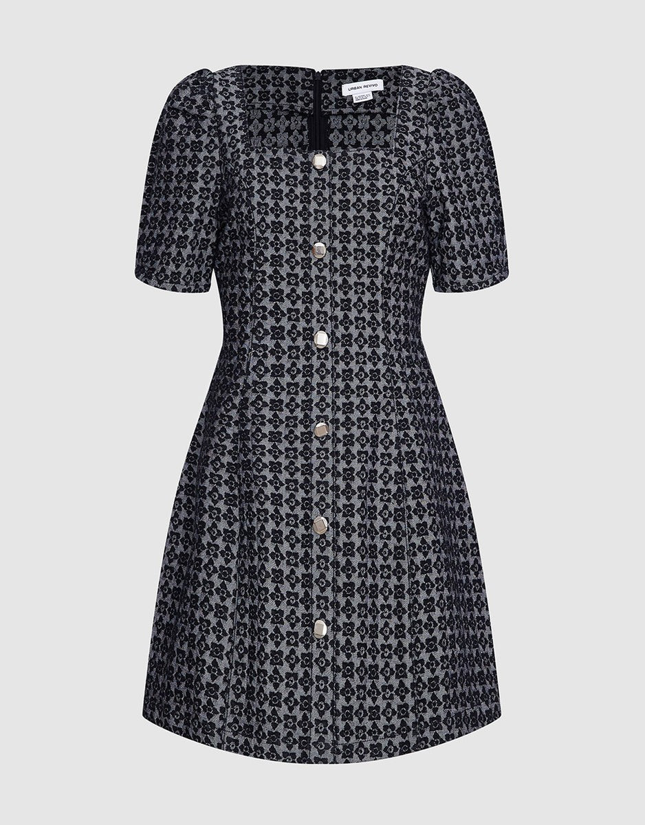 Allover Print Button Up Denim Dress | Urban Revivo
