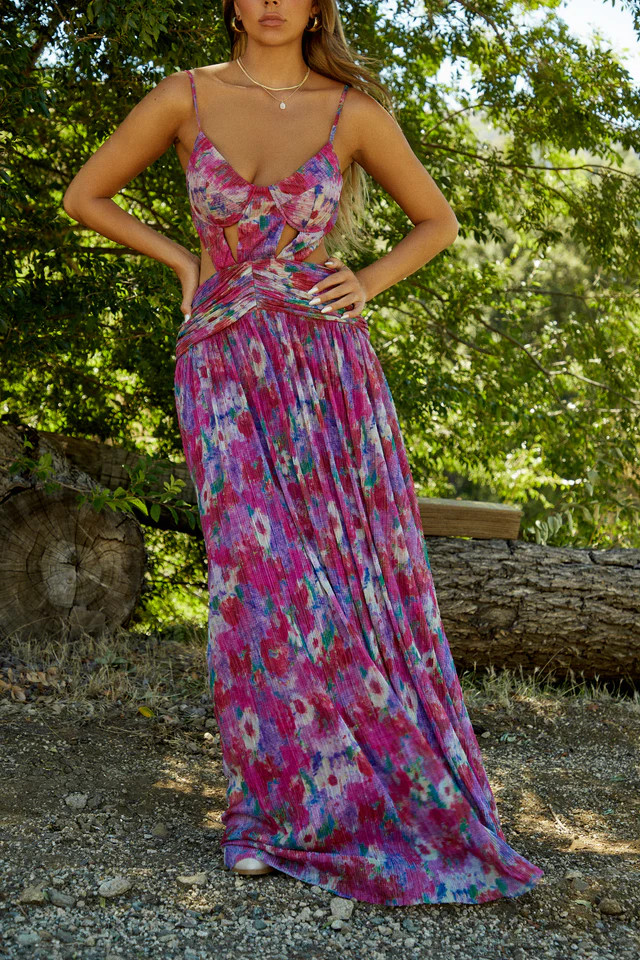 Miss Lola | Anette Floral Cutout Maxi Dress | MISS LOLA