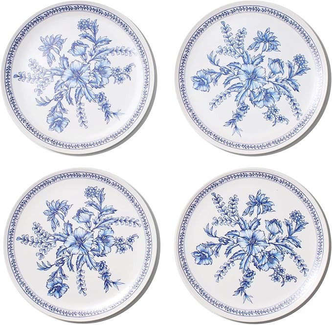 Coterie Bamboo Blue Toile Small Plates - 8" Reusable & Eco-Friendly (4-Pack) | Sturdy, Elegant & ... | Amazon (US)