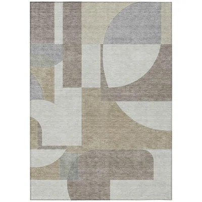 10' X 14' Khaki And Silver Geometric Washable Indoor Outdoor Area Rug | Wayfair North America