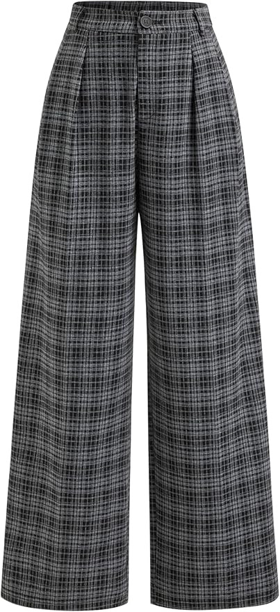 CIDER Plaid Wide Leg Pants for Women with Pockets Mid Waist Checkered Pants Business Casual Trous... | Amazon (US)