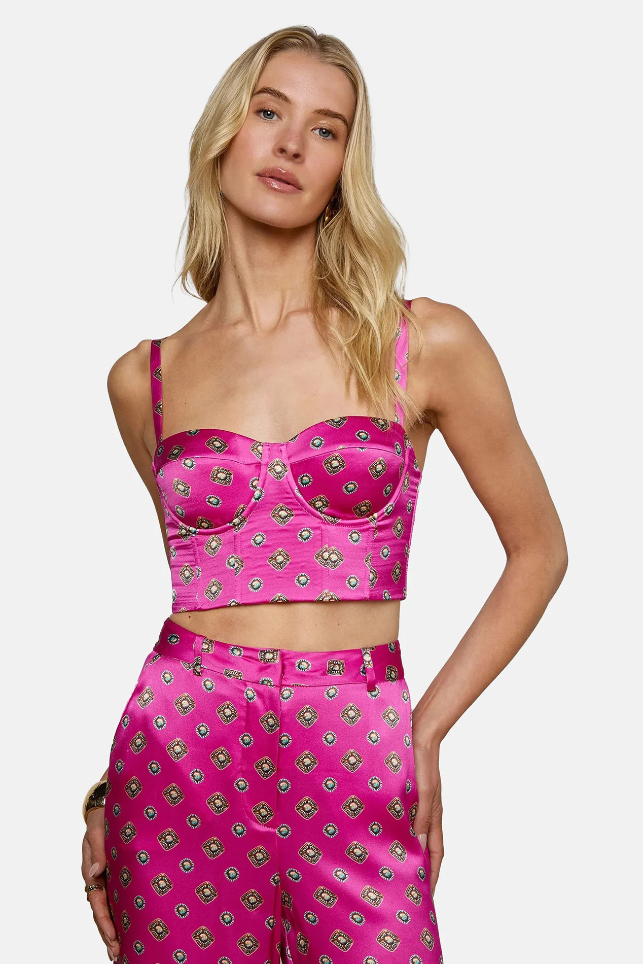 Sonya Silk Bustier Fuchsia/Turquoise Southwestern Geo | Blue & Cream