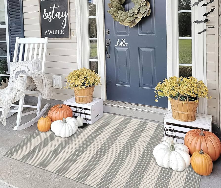 OJIA Fall Gray Indoor Outdoor Rugs 3'x5', Washable Area Rug Entryway Rugs Indoor Door Mats Stripe... | Amazon (US)