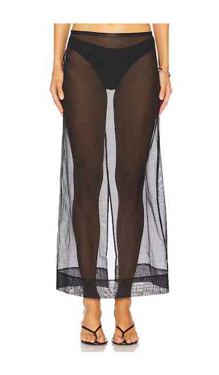 Sheer Leather Trim Skirt in Black | Revolve Clothing (Global)