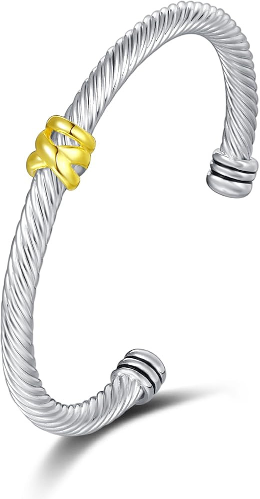 UNY Jewel Bracelet Designer Brand Inspired Women Jewelry 4.5mm Thin Twisted Cable Wire Bangle Gem... | Amazon (US)