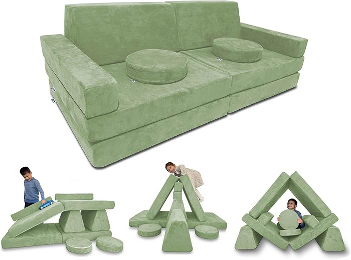 Mod Blox 10 Piece Soft Modular Kids Play Couch for Boys and Girls ｜ Child Sectional Fort Buildi... | Amazon (US)