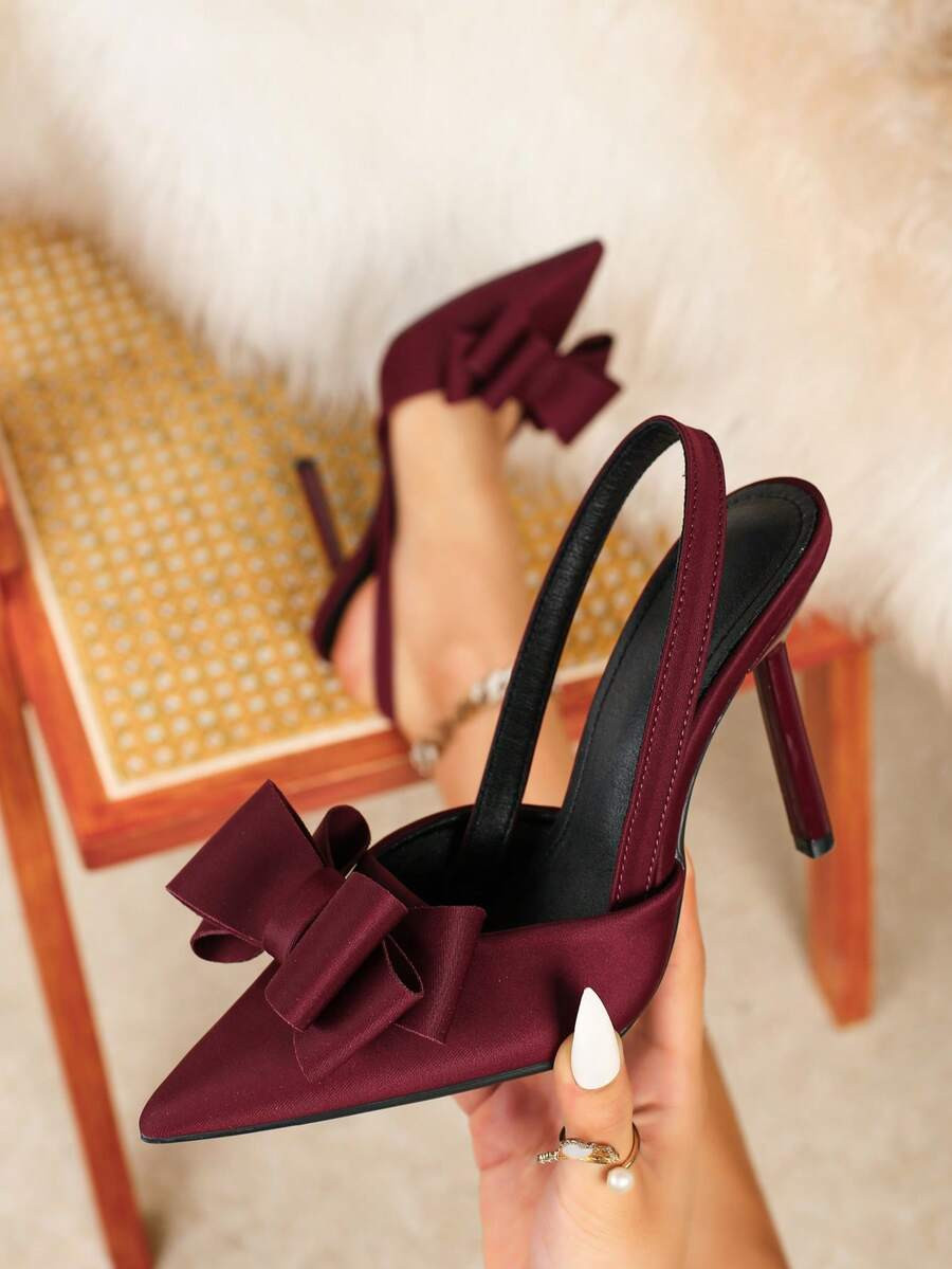 Women's Elegant Solid Color Stilettos: Pointed Toe Bow Decor Sexy Formal Shoes, Fashion Party Hig... | SHEIN