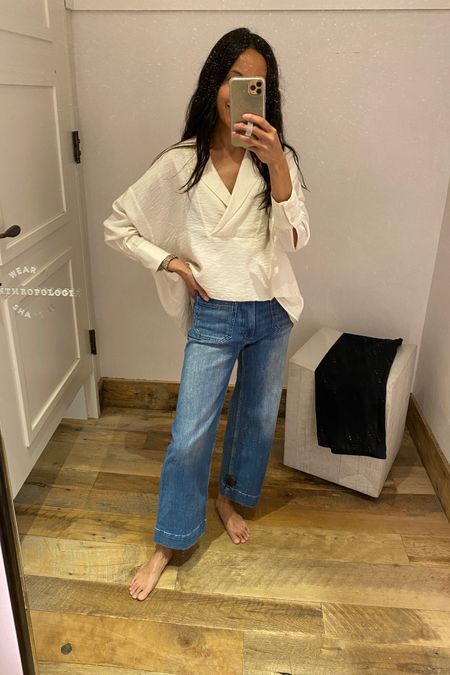Spring outfit. Summer outfit. White top is so chic; size down. 
Wide leg jeans have the perfect cut and really nice fabric. True to size for me  

#LTKOver40 #LTKFindsUnder100 #LTKSaleAlert