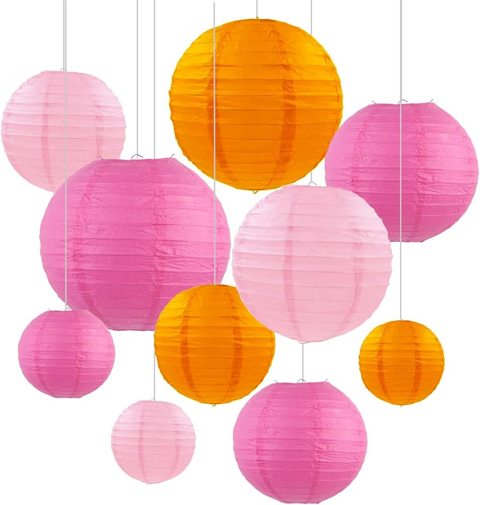 ZOOYOO 10Pcs Paper Lanterns,Pink Orange Round Hanging Tissue Paper Lanterns Decorations for Birth... | Amazon (US)