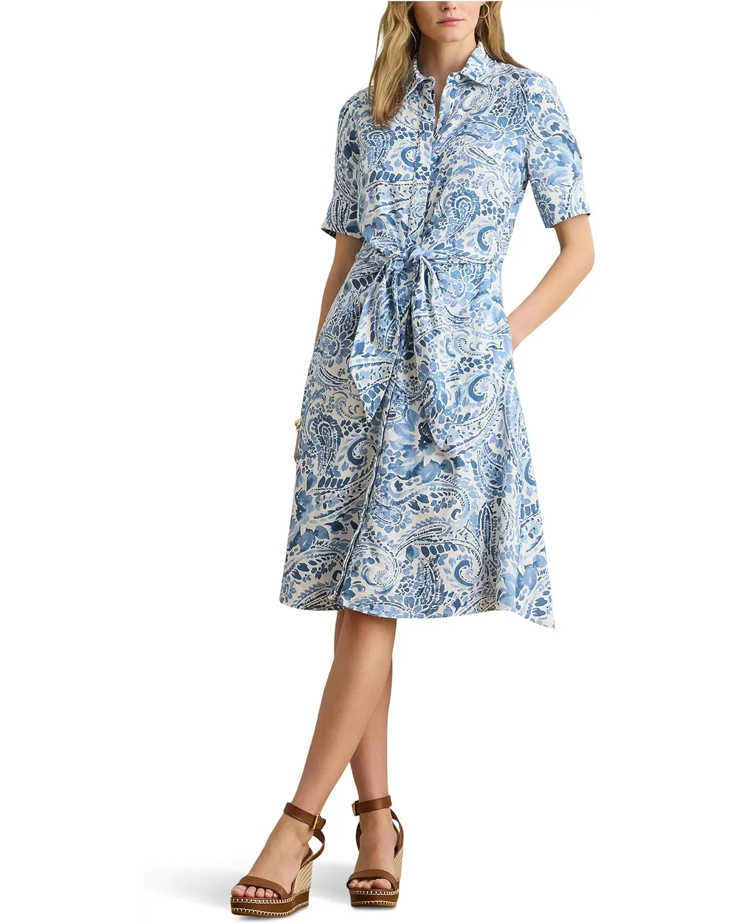 Women's Lauren Ralph Lauren Paisley Tie-Front Linen Shirtdress | Zappos.com