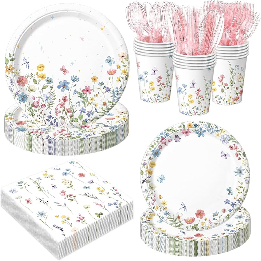 168PCS Wildflower Party Decorations Spring Floral Baby Shower Birthday Decorations Include Plates... | Amazon (US)
