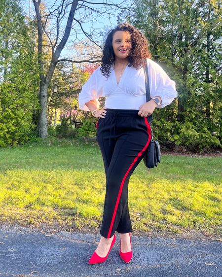 Loving this pants with the red side stripe and they are 60% off 
#workwear #midsizefashion #fashionover40 

#LTKfindsunder50 #LTKover40 #LTKmidsize