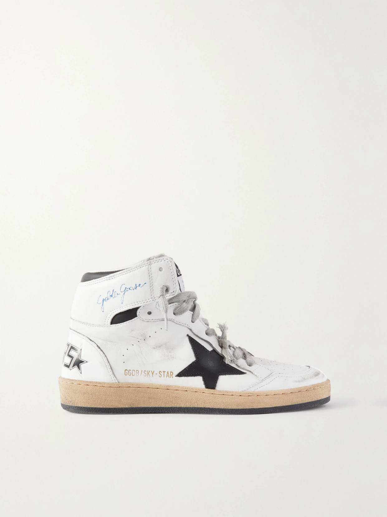Golden Goose - Sky-star Distressed Printed Leather High-top Sneakers - White | NET-A-PORTER (US)