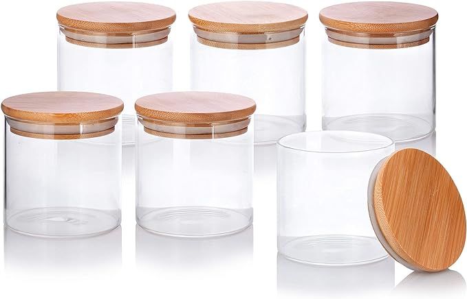 JUVITUS 10 oz Clear Glass Borosilicate Jar with Bamboo Silicone Sealed Lid (6 Pack) Nuts Spice or... | Amazon (US)