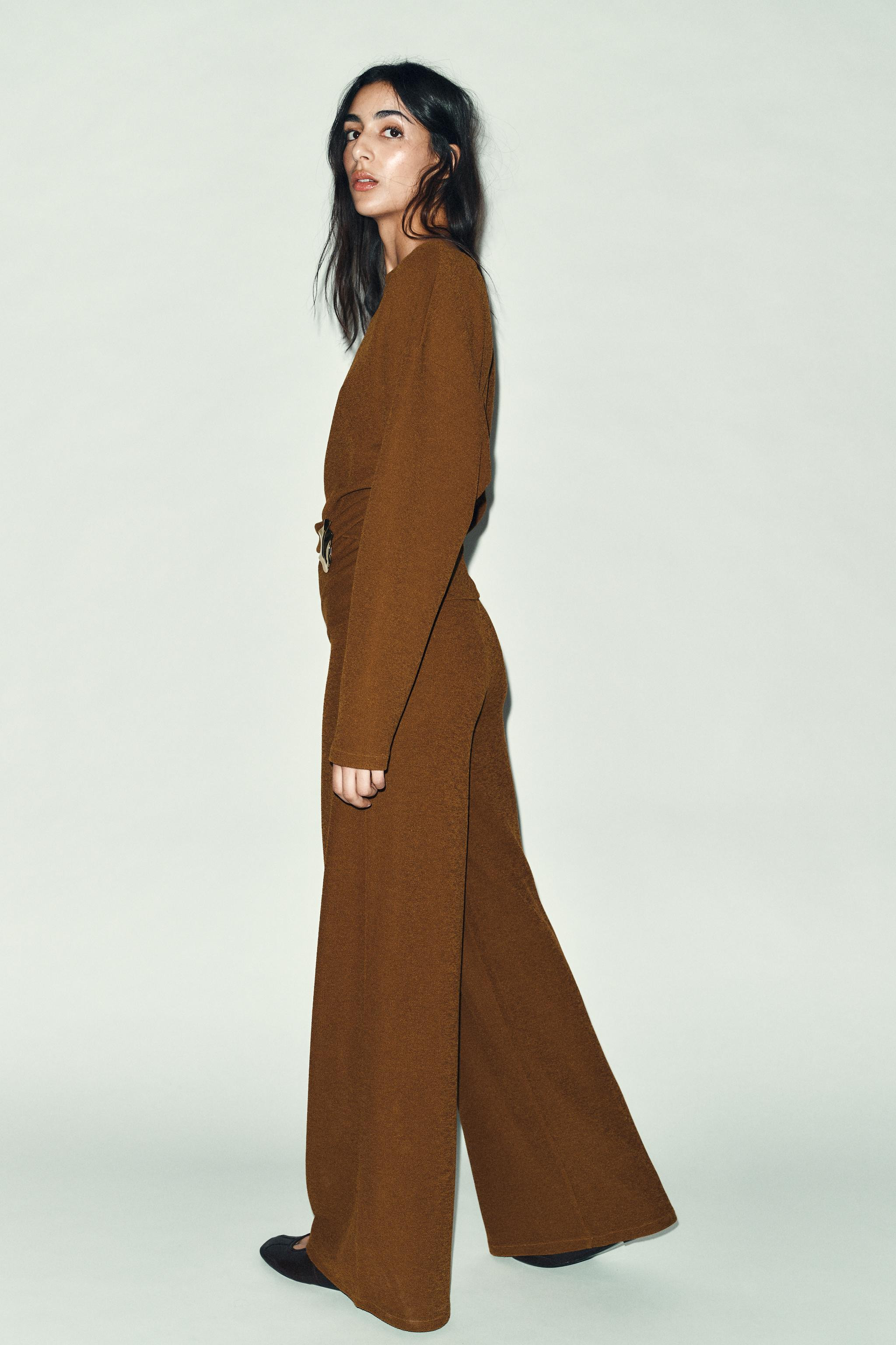 TEXTURED WIDE LEG PANTS | Zara US