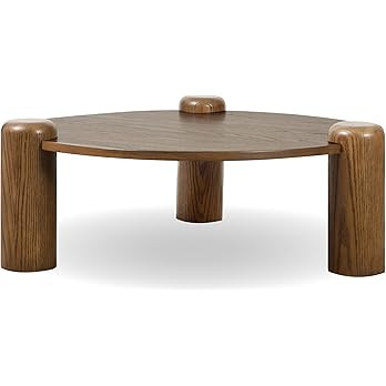Poly & BARK Chordo 39.4 Inch Coffee Table in Tundra Brown Oak Grain Veneer with Curved Architectu... | Amazon (US)